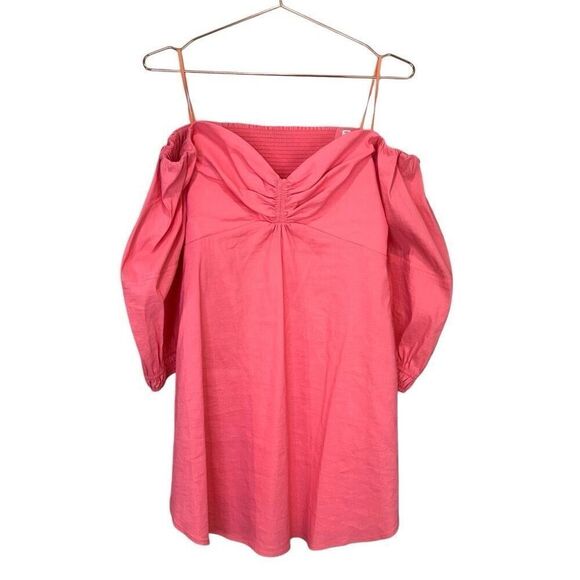 NWT A.L.C. Mila Linen Blend Smocked Off-Shoulder Mini Dress Pink Size 10 - Picture 4 of 9